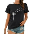 thumbnail image 3 of Xuanfei Women Floral Dandelion Paw Print Short Sleeve Round Neck T-Shirt, 3 of 8