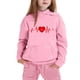 thumbnail image 5 of Conjunto de sudadera con capucha de manga larga para niños con estampado en forma de corazón y pantalones deportivos con lazo en las piernas, conjunto deportivo informal de dos piezas para niños, poli, 5 of 5