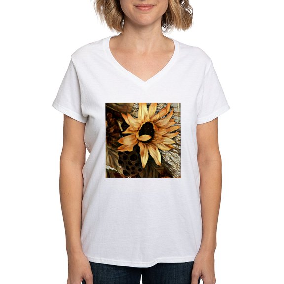 CafePress - Sunflower T Shirt - Womens Cotton V-Neck T-shirt