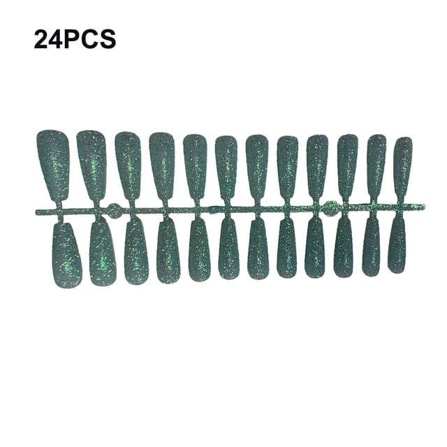 24 Pieces False Nails Glitter Shimmering Powder Full Cover Artificial Nail Tips Simple Operation Fingernail Decal DIY Accessory blue