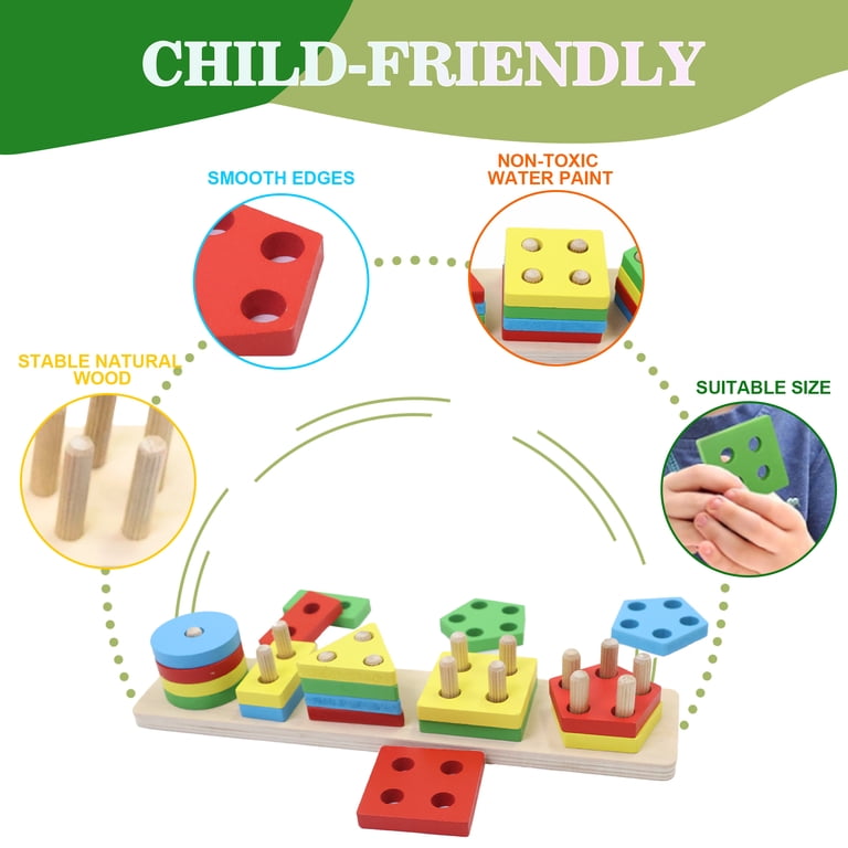 Keyahappy Wooden Shape Sorting & Stacking Puzzle photo 2