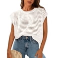 thumbnail image 2 of Womens Spring Tops 2026 Summer Shirts Crochet Cap Sleeve Sweater Pullover Cute Beach Vacation Clothes Beige S, 2 of 5