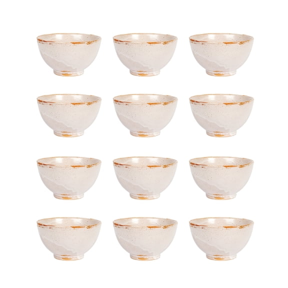 Creative Co-Op 4 Inches Round Stoneware Bowl Dinnerware Set with Reactive Glaze, Cream, Set of 12