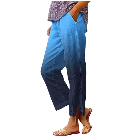 Ashirexll Womens Summer Pants, Casual Pants for Women, Fashion Printed Elastic Waist Casual Pocket Straight Leg Trousers