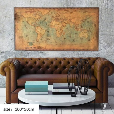 - Cluxwal Home Decorative Poster, Retro Old Art Painting Vintage Style Sea Nautical World Map