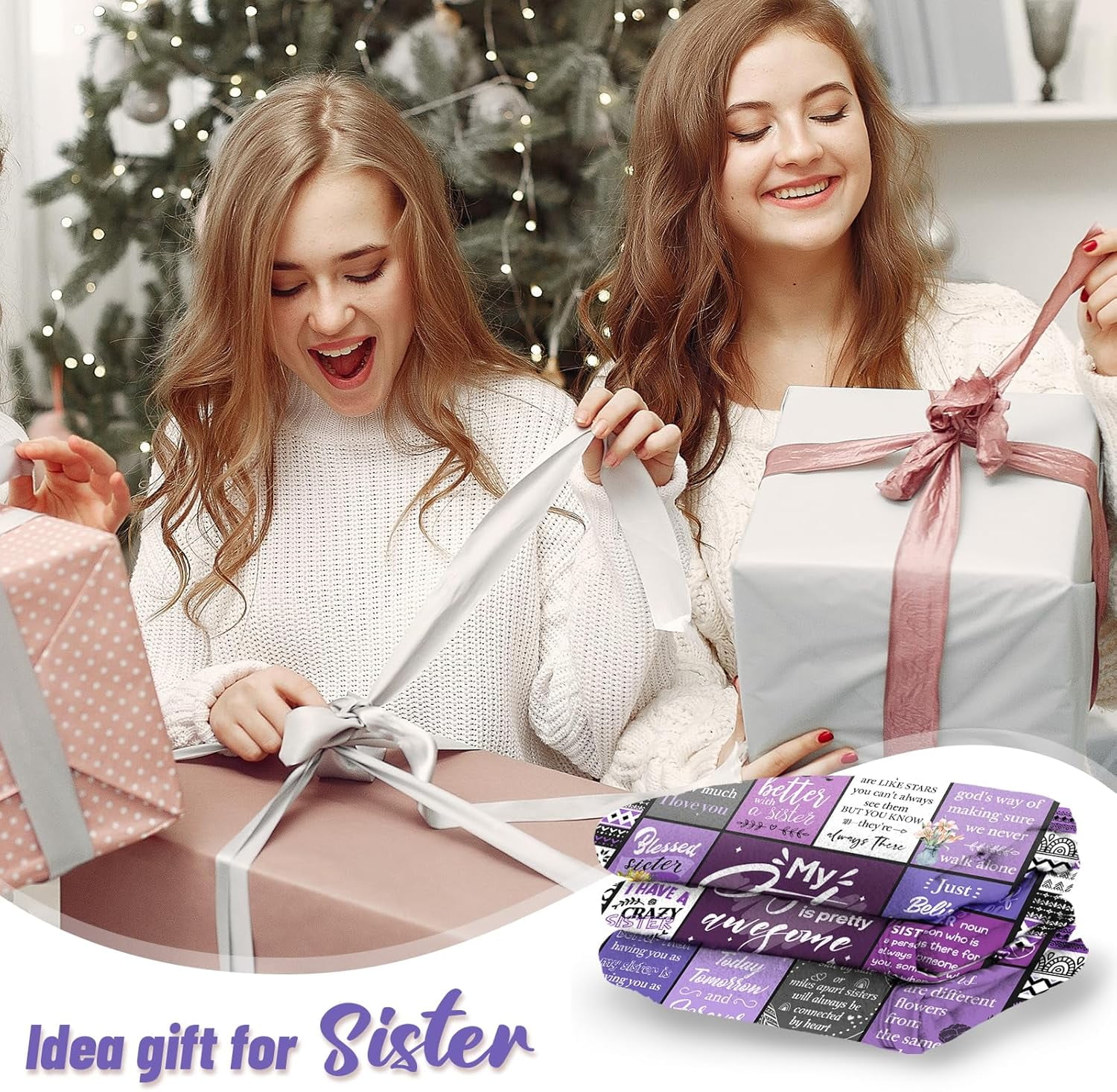 Sister Gifts Blanket Happy Birthday Gifts for Sister Unique Gift for My Dear Sis on Mothers Day Christmas Soft Throw Blanket 60" x 50 (Purple)