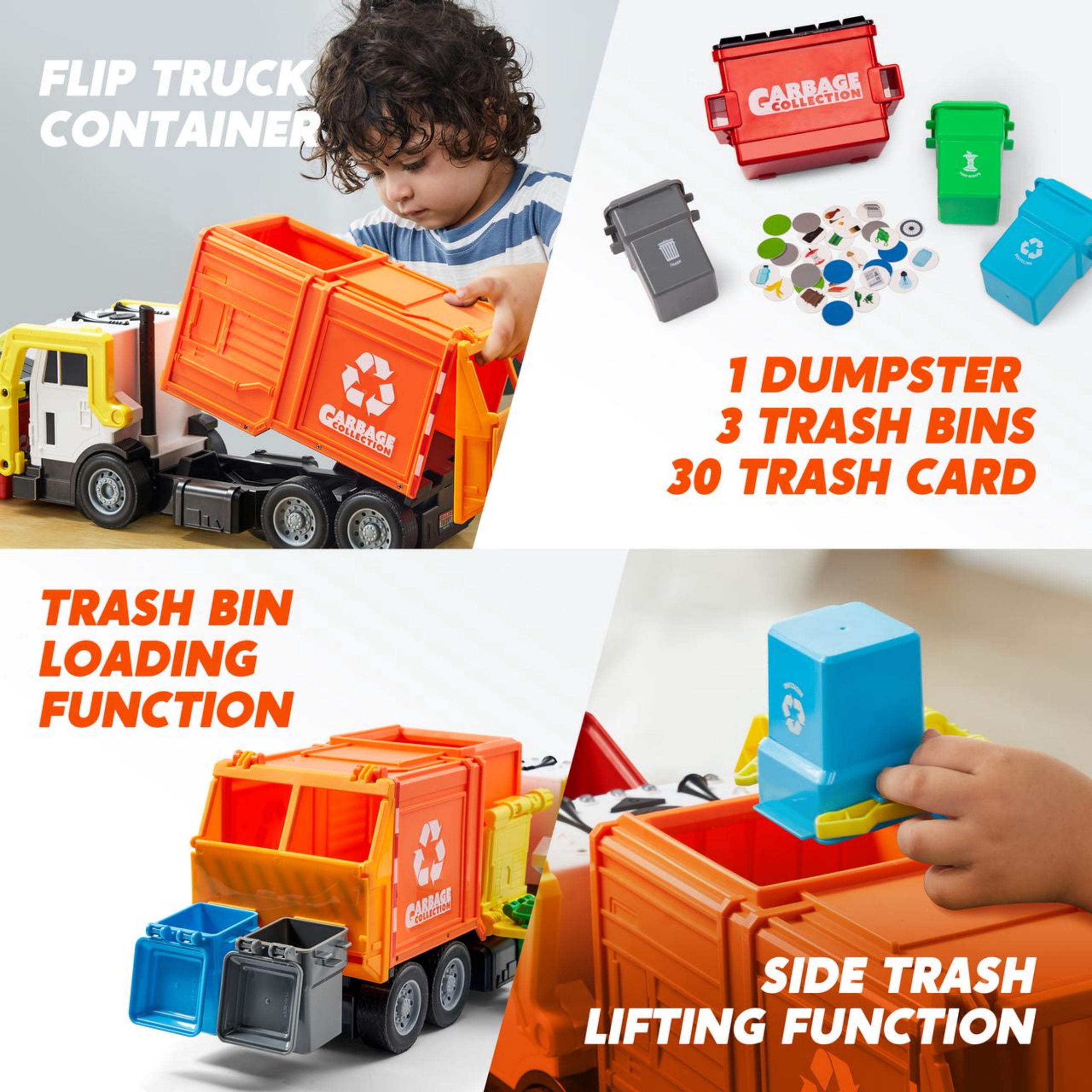 Joyfy 16" Lights and Sounds Large Garbage Truck Toys for Boys, Realistic Trash Truck Toy with Trash Can Lifter and Dumping Function, Toy Truck Christmas Girthday Gift for Boy Age 2 3 4 5 Years Old