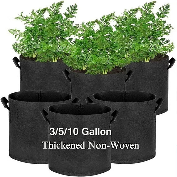 3/ 5/10 Gallon Growth Bag , Thick Fabric Flowerpot Suitable for Plants, Strong Handle and Reinforced Stitching, with Label, Black.