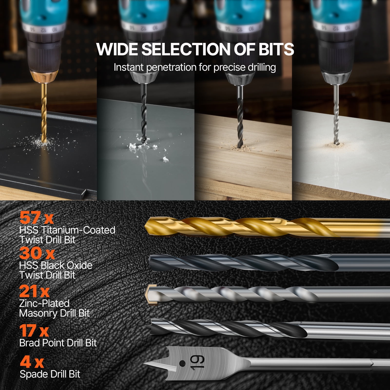 KFFKFF Drill Bit Collection, Comprising 246 Drill and Driver Bits, Screwdriver Bit Assortment Ideal for Drilling in Wood, Metal, Cement and Screw Driving Tasks
