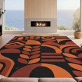 thumbnail image 2 of Design&I 8'x10' Washable Area Rug Sleek Flatweave Pet Friendly Orange Black Geometric Retro Design Bold Abstract with Leaf Motifs for King Size Bedroom, Under Bed, 2 of 7