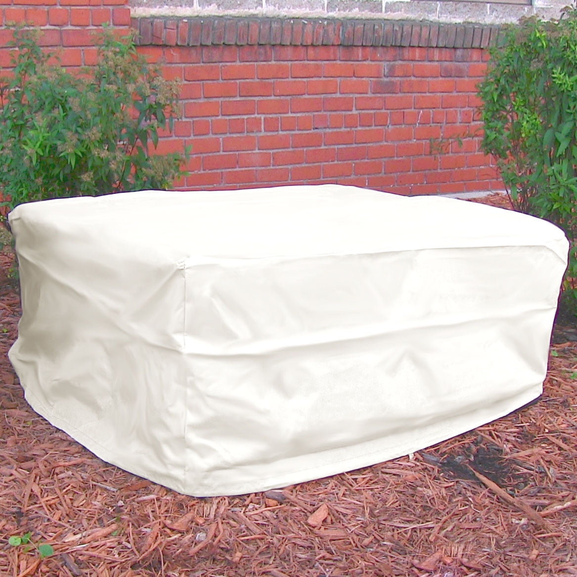 Sunnydaze Heavy Duty Square Fire Pit Cover, Beige, 32 Inch Square, 42 Inch Tall