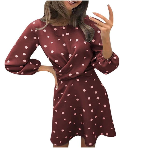 Vestido de fiesta informal con cuello redondo y estampado de punto ondulado de manga larga para mujer Fridja nbo1316