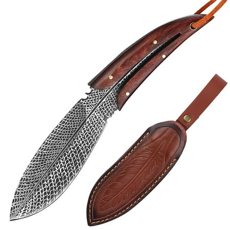 Beforeyayn Lingyu Outdoor Knife Feather Pattern Straight Knife Collection Gift Knife Fruit Knife Outdoor Self-Knife Field Survival Knife Holiday Savings Gifts