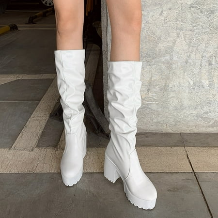 

YOTAMI Womens Boots Winter Thick Bottom Waterproof Platform High Heel Sleeve Boots High Boots Casual White 4