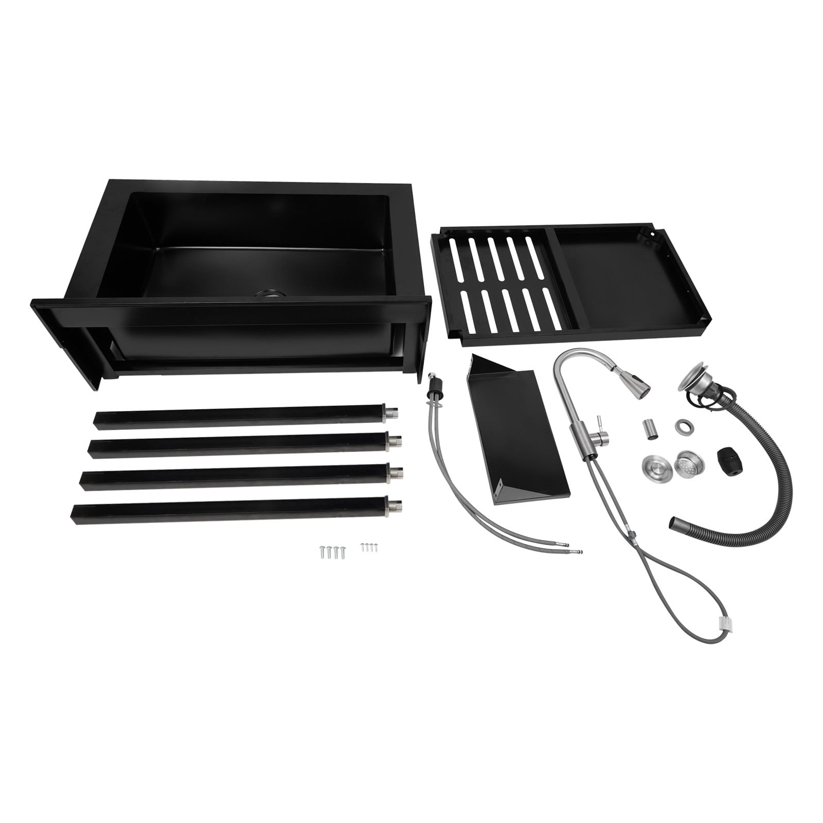 Black Stainless Steel Single Bowl Sink, 35.4" x 22.4" x 37" Commercial Kitchen Sink Freestanding Prep & Utility Sink with Cold and Hot Water Faucet for Kitchens, Bathrooms, Garage, Laundry Room