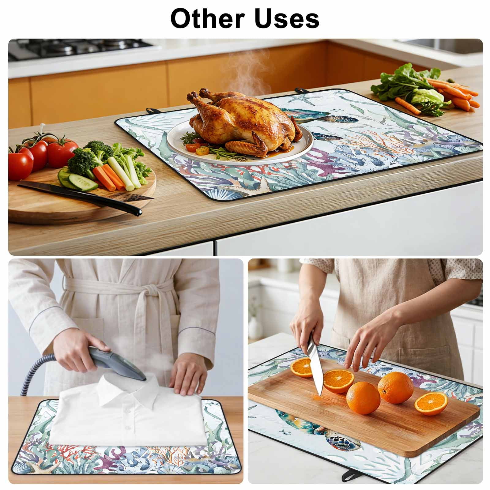 Sea Turtle Coastal Stove Top Cover for Electric Stove, Heat-proof & Non Slip Glass Top Stove Cover Protector, Summer Beach Coral Ocean Seaweed Kitchen Flat Cooktop Rubber Mat 36x21 Inches