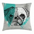 thumbnail image 1 of Pug Throw Pillow Cushion Cover, Hand Drawn Head of a Dog Blue Splashed Backdrop Two Different Halves of a Whole, Decorative Square Accent Pillow Case, 18 X 18 Inches, Blue Black White, by Ambesonne, 1 of 2