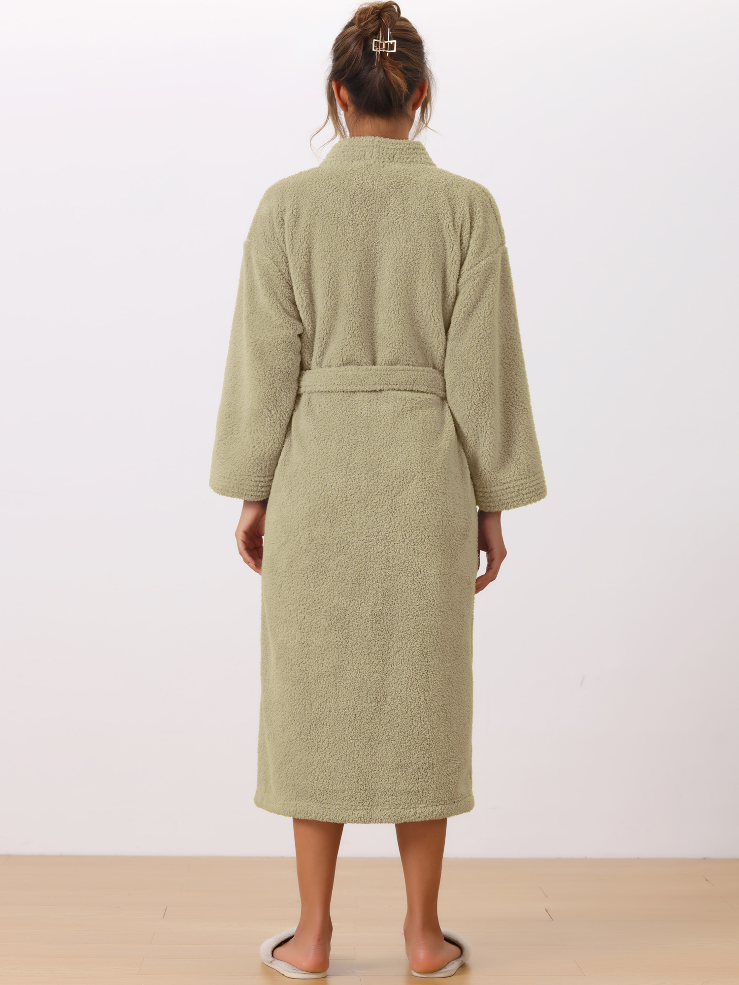 DARING DIVA Fuzzy Fluffy Plush Bathrobe for After Shower Spa Bath L Yellow