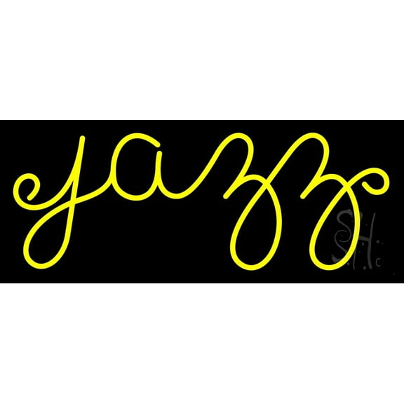 Yellow Jazz Cursive 1 LED Neon Sign 10" Tall x 24" Wide - inches Black Square Cut Acrylic Backing, with Dimmer - Premium built indoor Sign for Studio, Club, Home dcor, Event, Workshop, Storefront.