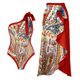 thumbnail image 1 of Gibobby Trajes de Baño para Mujer Traje de baño de 1 pieza para mujer + 1 pieza para cubrirse Traje de baño de dos piezas con estampado vintage Monokini (Rojo,G), 1 of 4