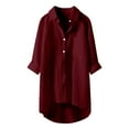 thumbnail image 1 of Camisa informal de mujer de color liso con cuello y botones, manga 3/4: versátil con vaqueros o faldas, tejido suave y transpirable, talla real., 1 of 4