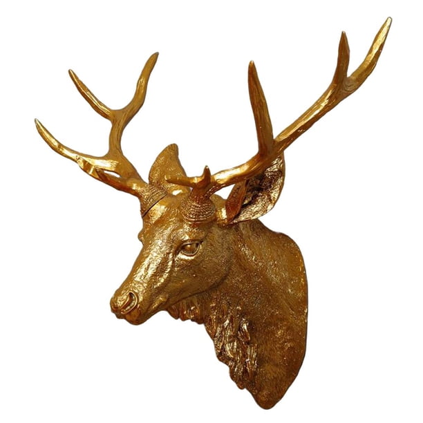 Elegante estatua de ciervo con tres astas, escultura decorativa para pared, ideal para la sala de estar. dorado