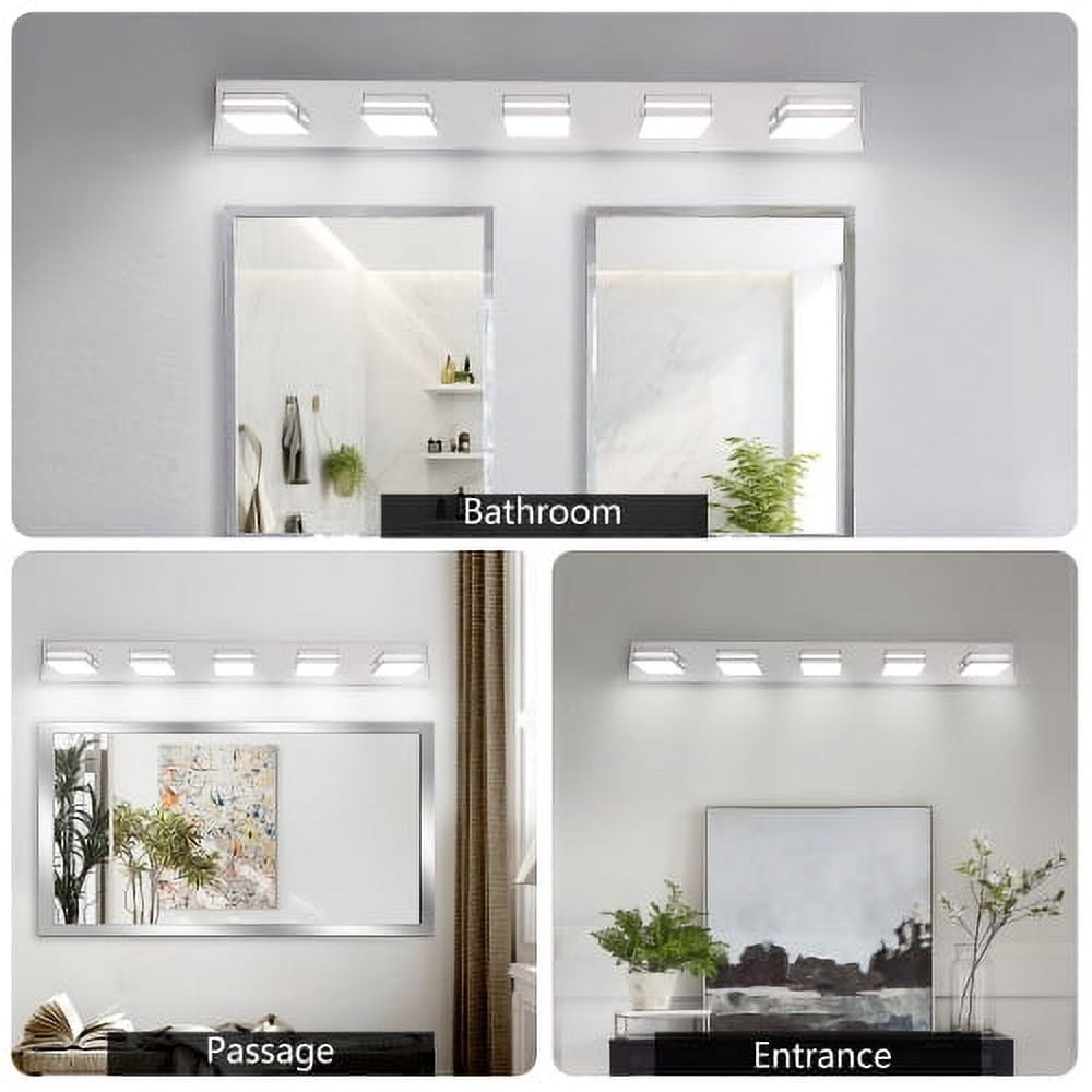 Hi-LIGHTS,5-Lights Modern Chrome LED Vanity Light,Wall Sconce,Sleek Minimalist Design,Energy-Efficient for Bathroom,Dressing room,Living Room,Bedroom(Chrome)