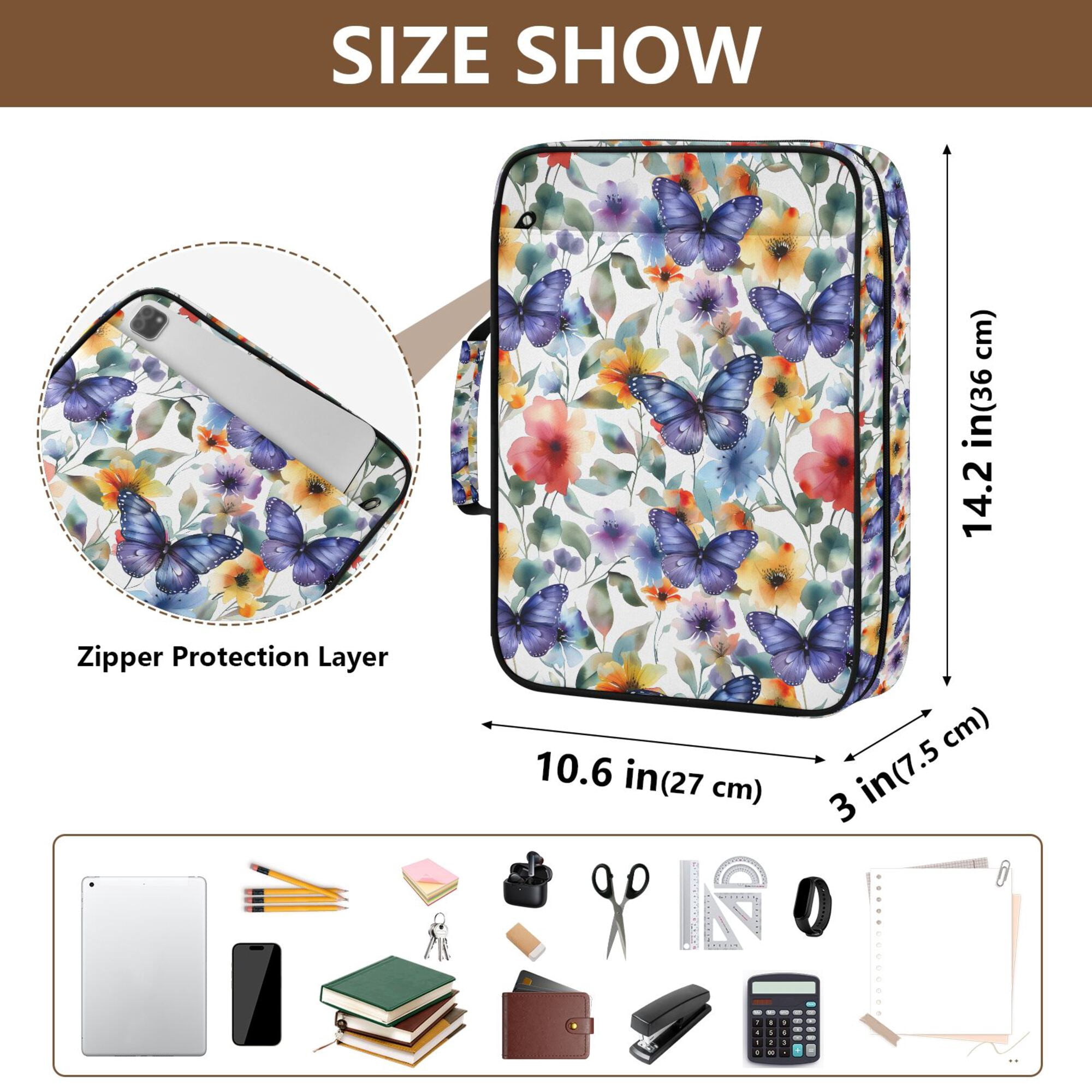 FORMRS Accordion File Folder A4 Size 7-Pocket Expanding Document Organizer Bag with 3 Ring Binder, Watercolor Butterfly Pattern