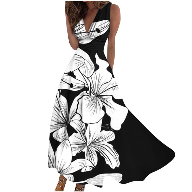 Vestido Corto de Verano de Moda sin Mangas con Cuello en V Impreso Vestido Casual Grande Del Doblado para Diario