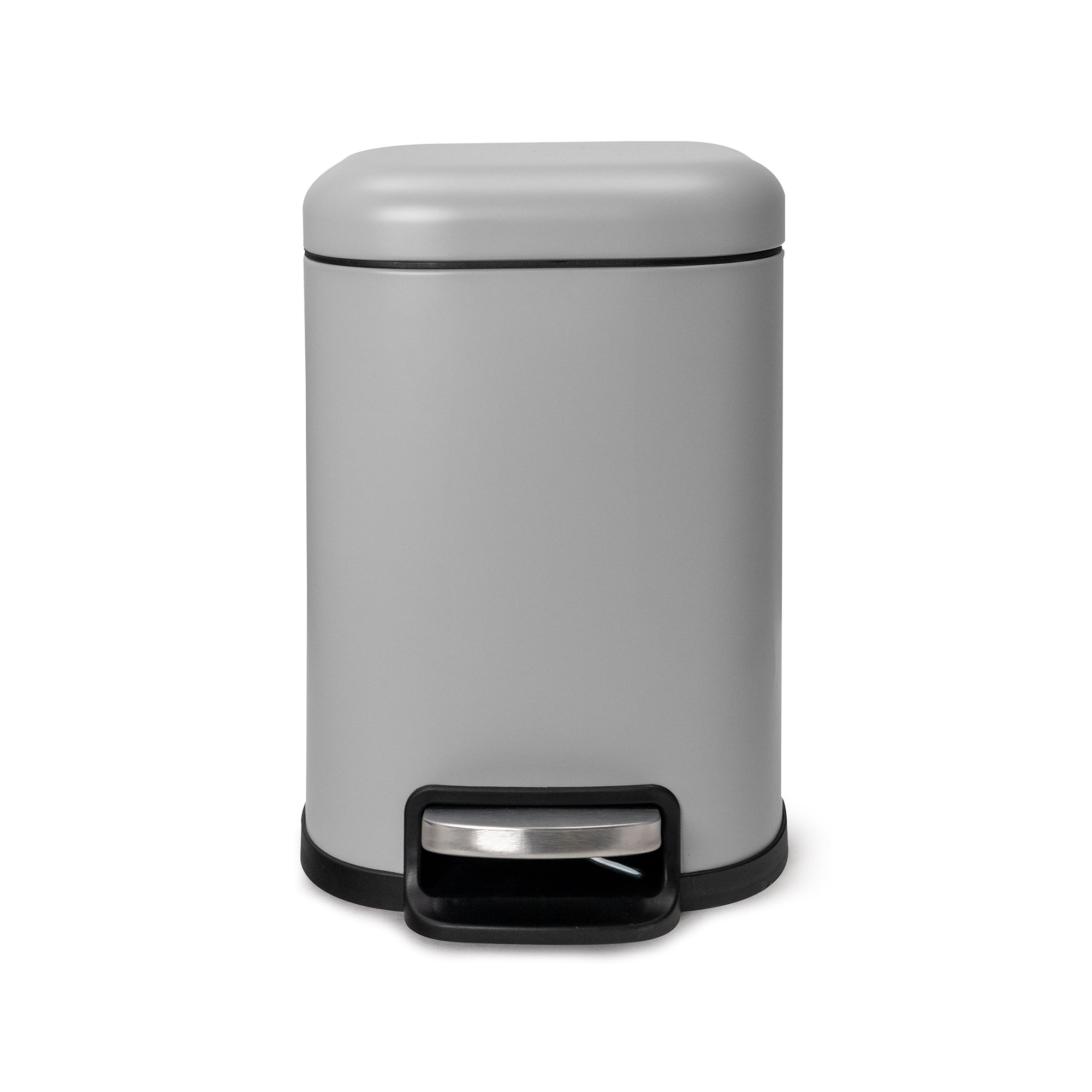 Acento Cubo Square Step Trash Can, 1.6 Gallon Compact Bathroom Waste Bin with Soft Close and Stay Open Lid, Removable Inner Bucket, Matte Gray