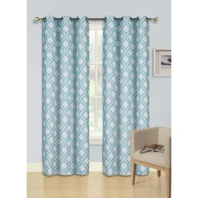 F1 Blue Teal 2 Pc Printed Blackout Room Darkening Window Curtain