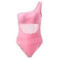 thumbnail image 4 of Sngxgn Women's Swimsuits One Shoulder Swimwear Asymmetric Ruffle Monokinis Bathing Suits(Pink,XL), 4 of 5