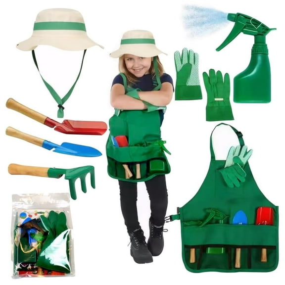 Kids Gardening Set,7pcs/Set Kids Gardening Tools with Sun Hat,Apron,Sprayer,Gloves & Shovels,Toddler Gardening Set,Childrens Gardening Set for Age 3 Years Old Kids