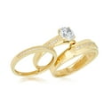 thumbnail image 2 of AVORA 10K Yellow Gold 1.25 Carat Simulated Diamond CZ  Beaded Engagement Wedding Band Trio Ring Set, 2 of 6