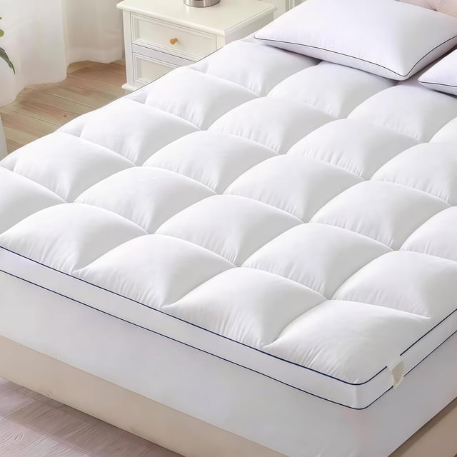 Thick Mattress Topper Queen with Deep Pocket, Extra Pillow Top Mattress Pad, Breathable & Cooling Mattress Cover, Fits 8-21 Inch, Soft Support for Back Pain Relief, Mattress Protector (Queen, White)