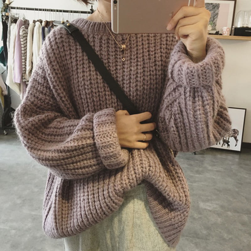 ZEE FASHION Ladies New Plain Chunky Knit Loose Baggy Oversized Jumper Tops Womens Long Sleeve Knitted Sweater Top Wine 