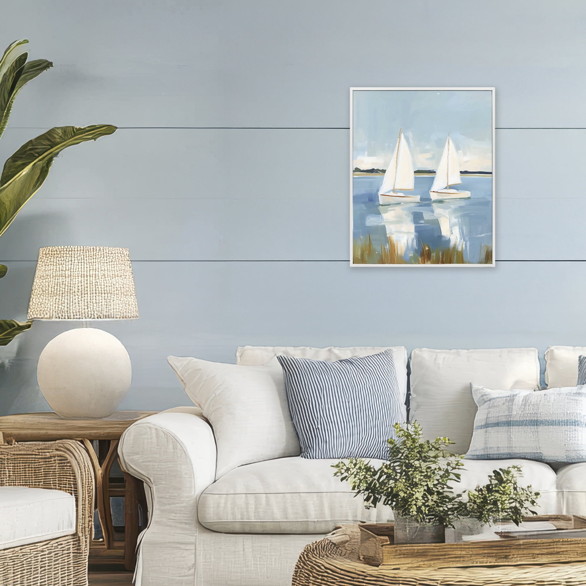 Stupell Industries Twin Sailboats By Shore White Framed Giclee Art, design by The Prints Vibe