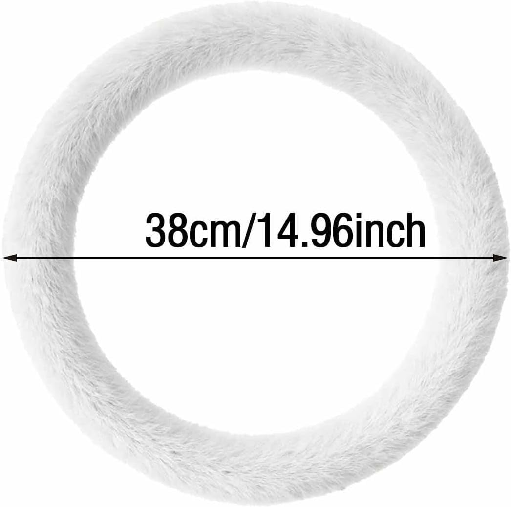 Fuzzy Steering Wheel Cover for Women Men, Wheel Cover for Winter Warm, 15 inch Soft Wool Steering Wheel Protector with Anti-Slip Grip for Cold Weather Driving (White)