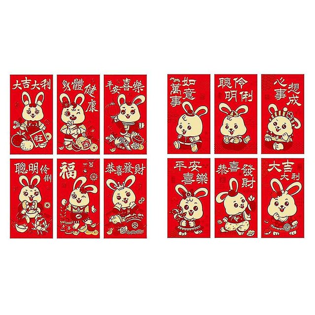 Sobre rojo de conejo, papel especial de atmósfera enriquecedora, sobres rojos con estampado de conejito bonito para Festival, 12 Uds.