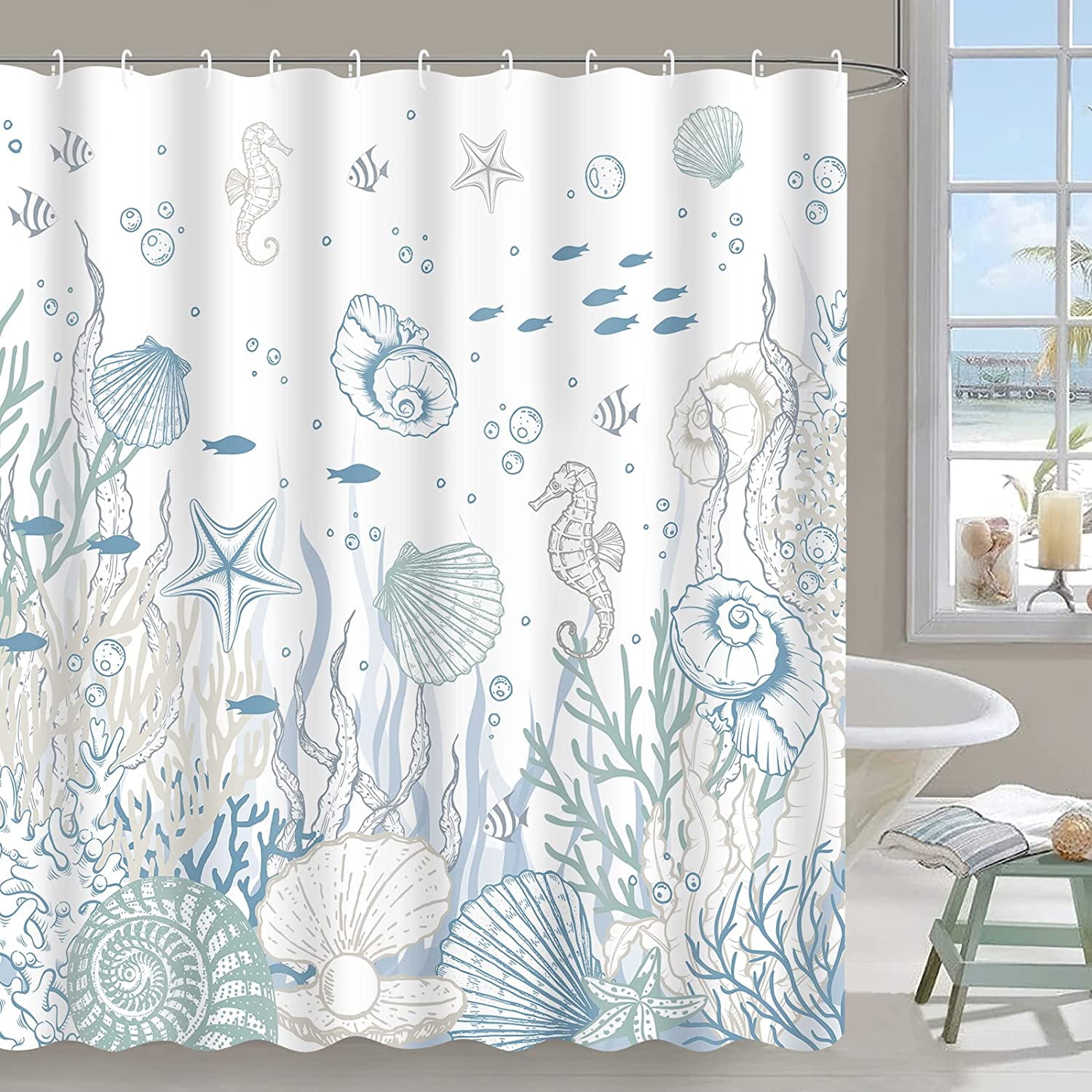 AnyDesign 12Pcs Seashell Shower Curtain Hooks Seahorse