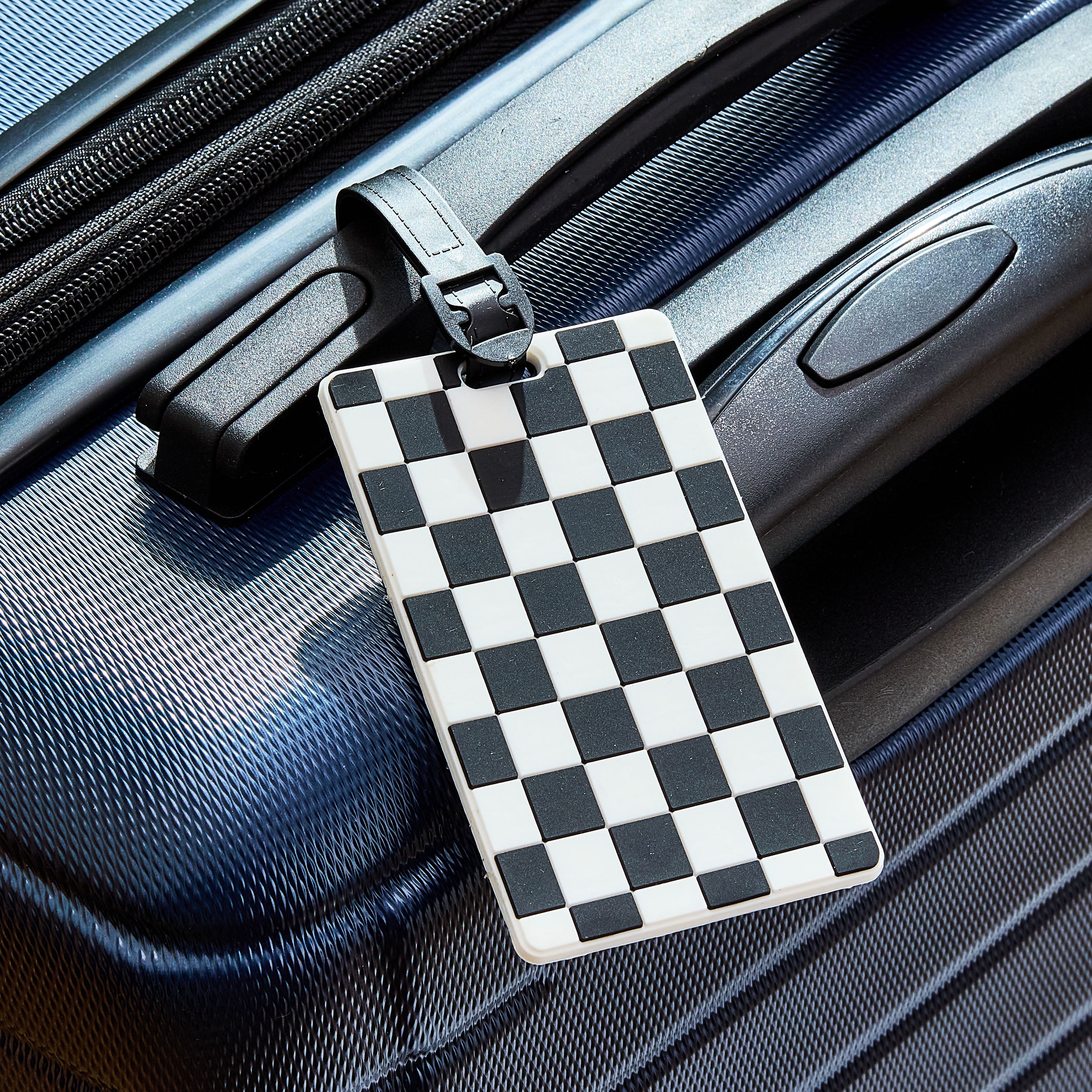 Protege Black and White Checkerboard Luggage Tag Durable PVC
