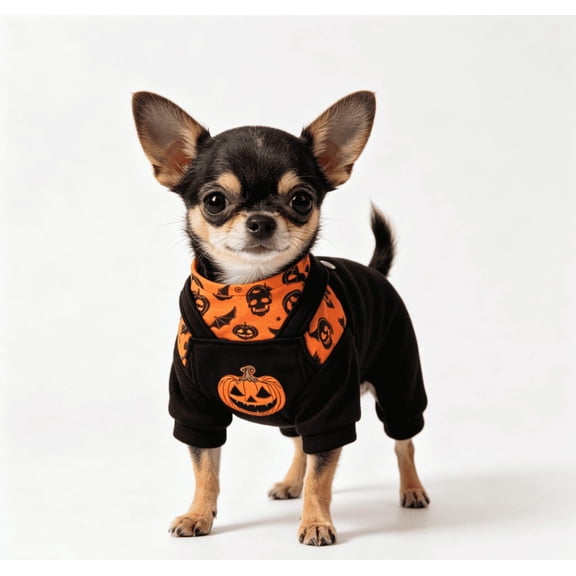 Halloween Pumpkin Bodysuit, Halloween Dog Shirt, Spooky Pumpkin Skull Bat Print Four-Legged Pet Outfit for Small Cats & Dogs Daily Wear and Halloween Events XS