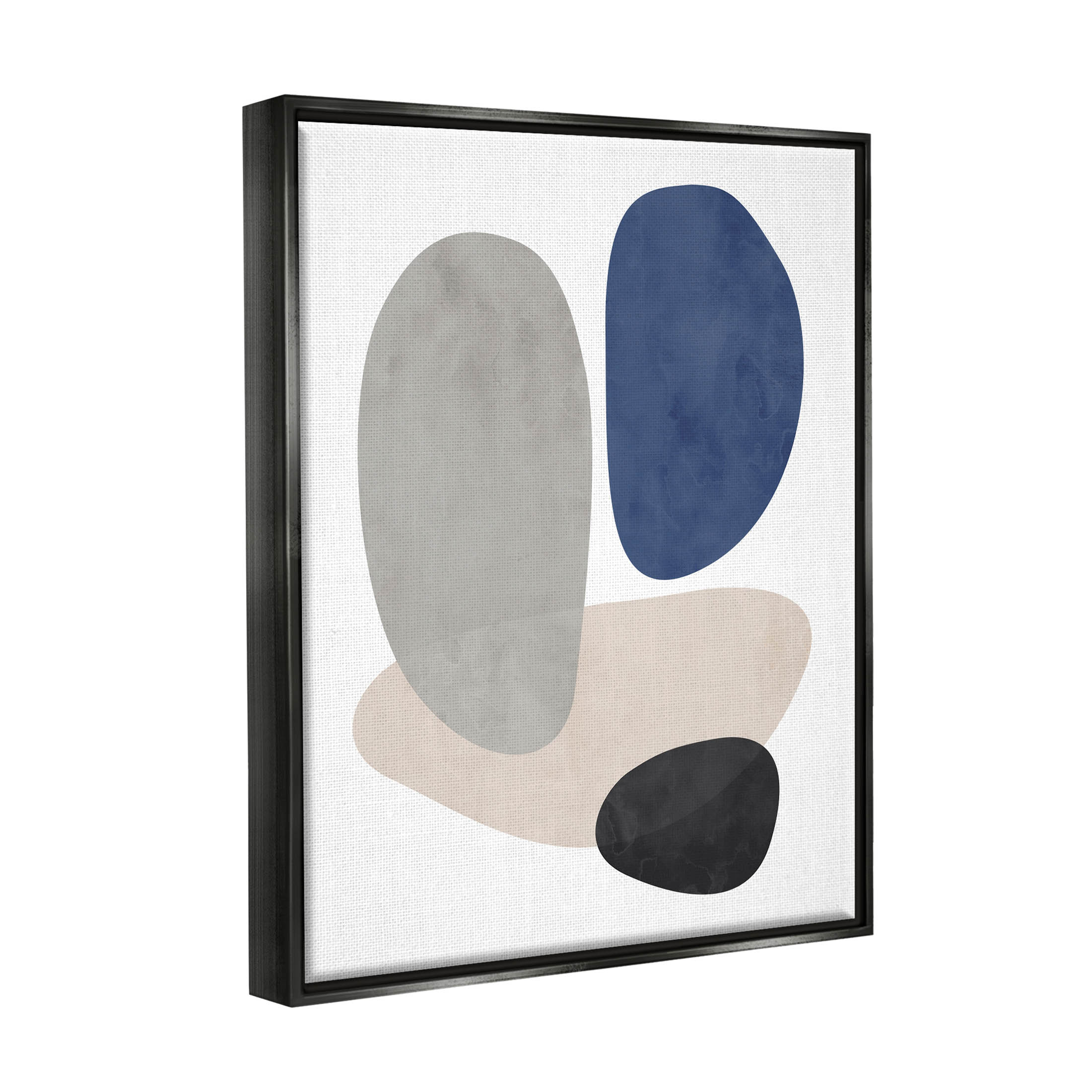 Contemporary Round Blue Accent Abstract Graphic Art Jet Black Framed Art Print Wall Art