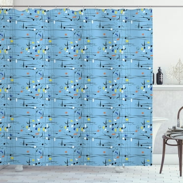 Abstract Shower Curtain, Modern Trippy Chaotic Curved Lines with Hand Drawn Geometrical Shapes Creative, Fabric Bathroom Set with Hooks, 69W X 70L Inches, Multicolor, by Ambesonne