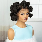Sedittyhair Bantu Knotless Braids Wig Full Lace With Baby Hair African Braiding Hair for Women Synthetic Full Lace Braided Wig Buns Wig (1B Color)