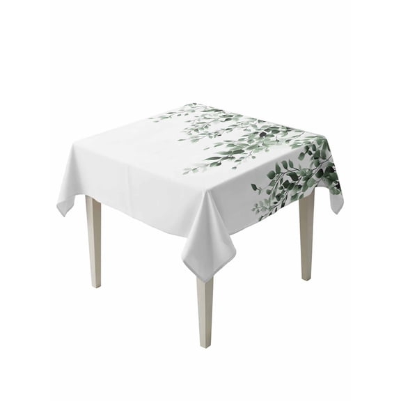 Green Eucalyptus Table Cloth, Waterproof Tablecloth for Square Tables, Weeping Botanical Leaf Watercolor Reusable Washable Fabric Table Cover for Restaurant Kitchen Dining Tables 54"x54"