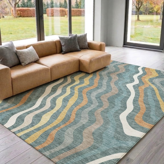 Addison Rugs Mayfield Premium Machine Washable Transitional Abstract Teal Rectangle Rug, 10' x 14'