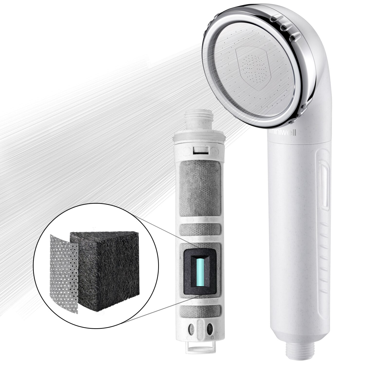 Miniwell L750 Filtered Shower Head Shower Water Filter System Without