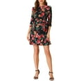 thumbnail image 2 of Allegra K Women's Floral 3/4 Sleeves Tie Waist Ruffle Faux Wrap Dress, 2 of 6