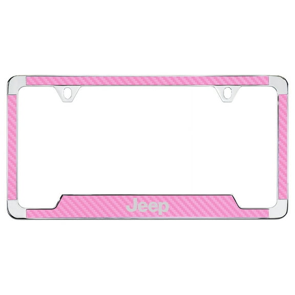 Jeep Wordmark Pink Carbon Fiber Inlay Zinc Metal License Frame Holder 2 Hole